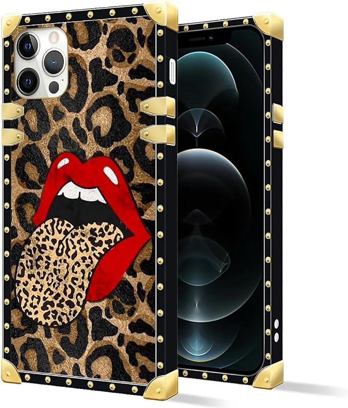 Compatible with iPhone 11 Pro Max Case, Brown Leopard Print Mouth Luxury Golden Decoration for Girl Women Soft TPU Shockproof Protective Hard PC Back for iPhone 11 Pro Max