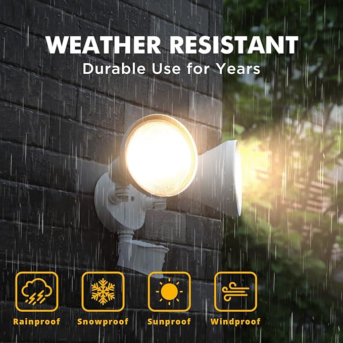 LUTEC 180-Degree 2-Head Motion-Activated Flood Light 300 Watt Halogen Motion Activated Integrated Dual-Head Floodlight Outdoor, Waterproof Exterior Security Wall Light for Patio, Garden, Yard, White