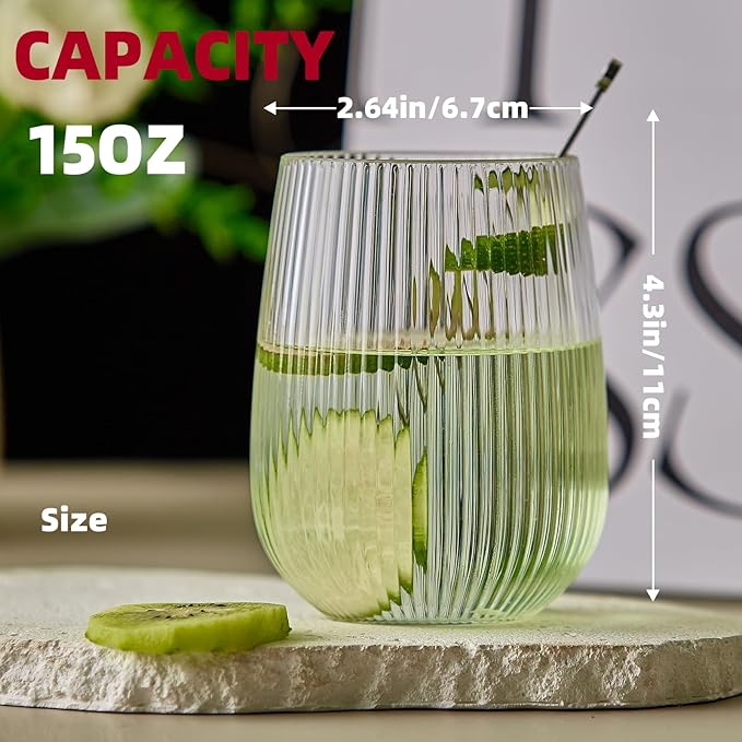Lueumxc 36 Pack 15Oz Plastic Wine Glasses, Origami Ribbed Disposable Wine Glasses Unbreakable Clear Plastic Cocktail Glasses Recyclable Shatterproof Reusable Wine Cups