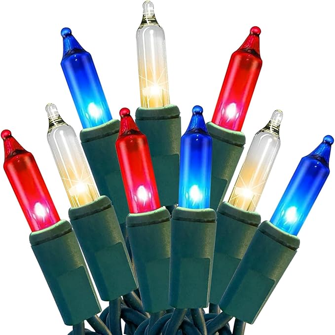 HISHINY Red White Blue 4th of July Patriotic Decorations Lights 100 Count Mini String Lights with Green Wire for Outdoor Indoor Christmas,Holiday,Party, Independence Day Decor,UL Certified (21feet)