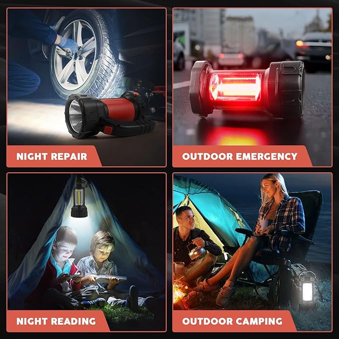AlpsWolf Camping Lantern Rechargeable, 2 Pack Same LED Flashlight Spotlight Lantern with 800LM, 3600 Capacity Powered, Red Portable Bright Camping Light for Outdoor Hiking, Power Outages