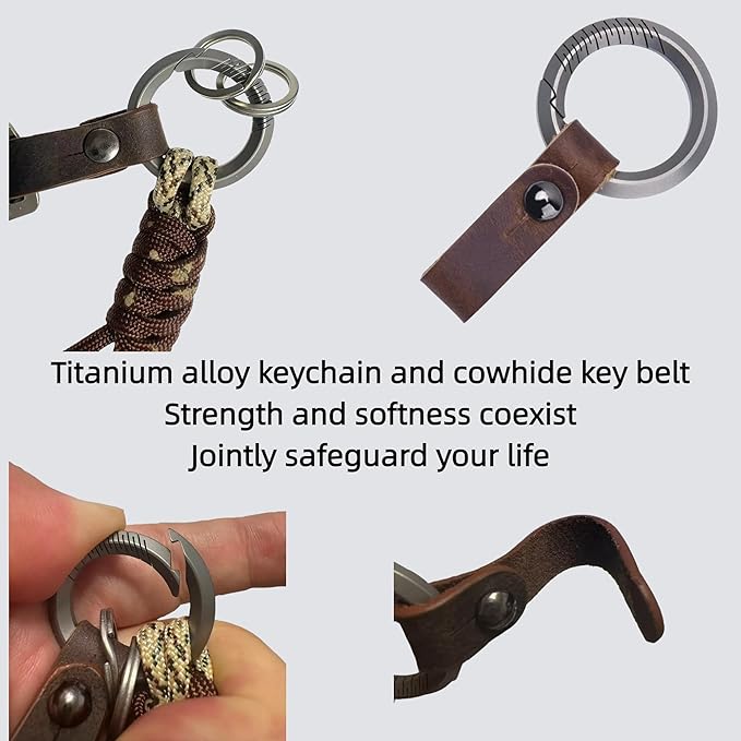 Titanium Alloy Keychain Clip & Leather Loop with Paracord Kit — Easy-Release Carabiner Key Organizer for Keys, Phone Lanyard & Outdoor Gear