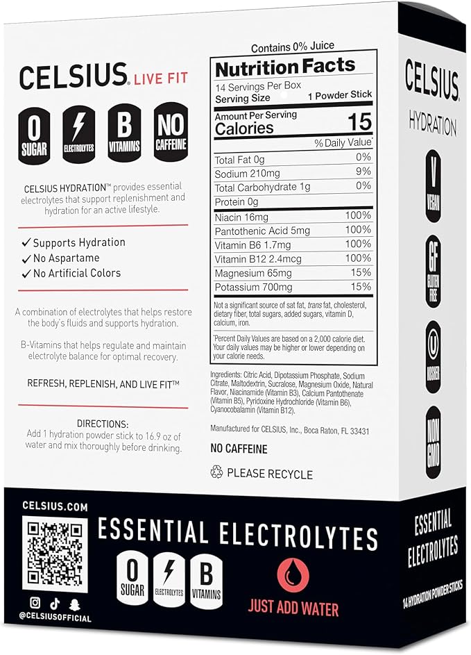 CELSIUS Hydration™ Strawberry Watermelon, Sugar Free Electrolyte Hydration Drink Mix (Pack of 14)