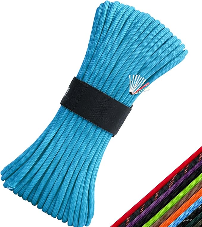 Survival Paracord 550 Fire Paracord Survivor Cord Nlyon Rope 10 Strands US Military Type III 550 Parachute Cord with Integrated Fishing Line, Fire-Starter Tinder 4 in 1