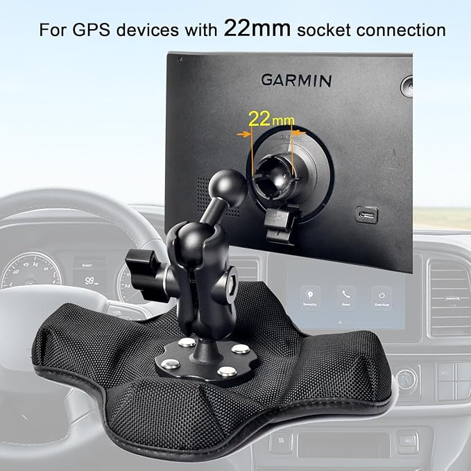 VAUBORTTI Friction GPS Mount Holder for Garmin DriveSmart 86, Adjustable Aluminum Arm, Portable Non-Slip Beanbag Base – Fits GPS with 22mm Socket
