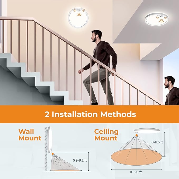 BLNAN Motion Sensor Ceiling Light Wired, 12 Inch 3000K 4000K 5000K Selectable LED Flush Mount Light Fixture, Motion Activated Light with Timer for Hallway Stair Walk-in Closet, Non-Dimmable
