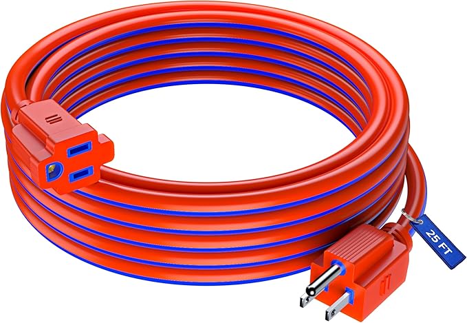 Maximm 25 Ft Blue and Orange Extension Cord, Heavy Duty 3-Prong Outdoor Power Cable, ETL Listed for Contractors