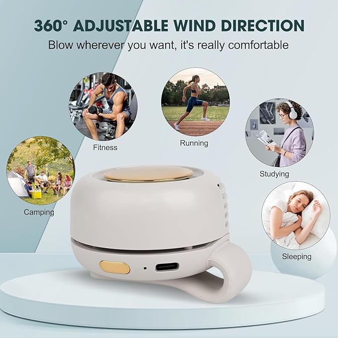 Portable Silent Mini Bladeless Fan Clip On,Small Clip Fan, Adjustable 3 Speeds Suspended, Waist Fans forclip onfan for shirt Suitable for Outdoor & Travel & Office (White)