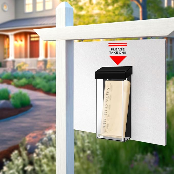 Remerry 1 Pcs Outdoor Brochure Holder 4 x 9 Inch Waterproof Wall Mount with Take One Sticker Literature Box with Clear Pamphlet Holder Acrylic Brochure Flyer Display Map Menu Envelope(Black)