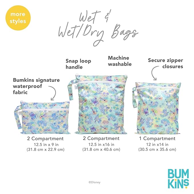 Bumkins Disney Waterproof Wet Bag for Baby, Travel, Swim Suit, Cloth Diapers, Pump Parts, Pool, Gym Clothes, Toiletry, Strap to Stroller, Daycare, Zip Reusable Bag, Packing Pouch, Winnie the Pooh