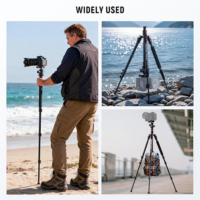 NEEWER Basics TP15 Camera Tripod Monopod, 68" Metal Heavy Duty Portable Travel DSLR Cell Phone Stand with Cellphone Holder Mount Compatible with iPhone Filming Video Recording, Ball Head Not Included