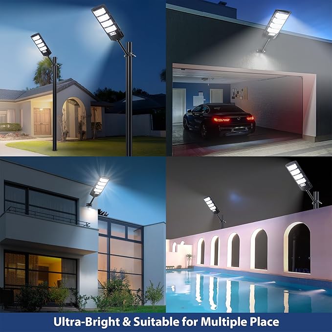 Yusist 2 Pack Solar Street Lights Outdoor Waterproof,6500K LED Motion Sensor Lights,Dusk to Dawn Solar Flood Lights with Remote,Parking Lot Light,Commercial Area Lighting for Outside