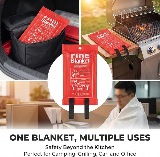 RAINFLOW 40inch Fire Blanket - Emergency Blanket for Home and Kitchen Fiberglass Fire Blanket for Home Office Car Warehouse Grill Camping Essentials Survival Safety