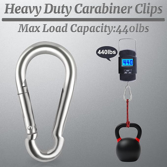 Locking Carabiner Clips, Stainless Steel Spring Snap Hook Locking Carabiner Heavy Duty - 304 Premium Stainless Steel Thumb Screw Carabiner Clip