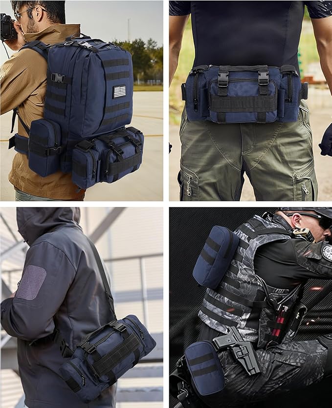 CVLIFE Tactical Backpack Military Army Rucksack 60L Large Assault Pack Detachable Molle Bag, Blue