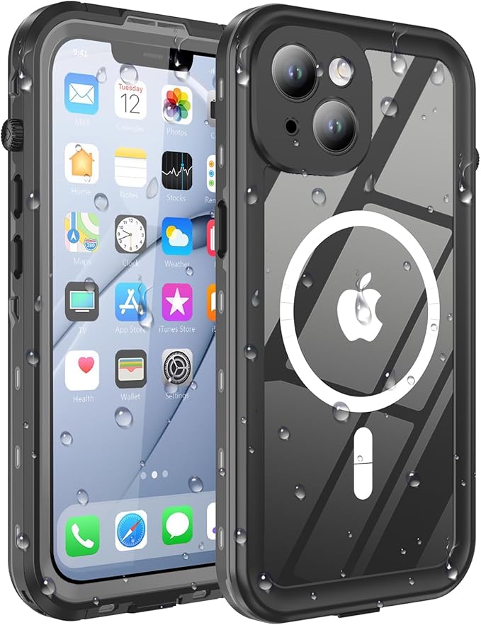 for iPhone 14 Case Waterproof, [Shockproof] [Dustproof] [IP68 Waterproof] Full-Body Hard Case Built-in [Lens Screen Protection] for Diving Case (Black, for iPhone 14 6.1in)