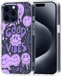 MOSNOVO Case for iPhone 15 Pro Max, [Buffertech 6.6ft Military-Grade Drop Protection] [Anti Peel Off Tech] Clear TPU Bumper Phone Case Cover Design - Good Vibes
