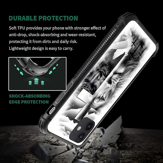 for iPhone 11 Case, Lion Cross Jesus Christ Dove Pattern Graphic Design Girl Boy Soft Silicone Hard Acrylic Shock Protection for iPhone 11