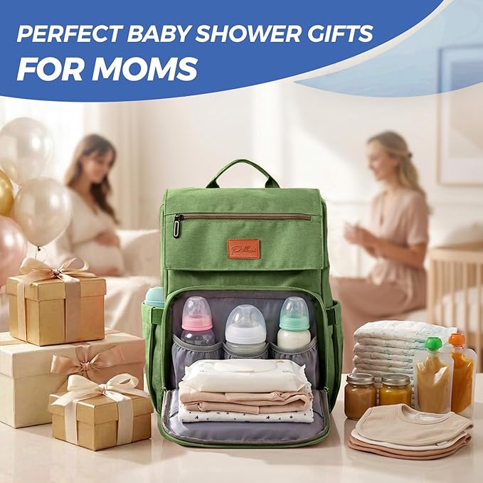 PILLANI Baby Diaper Bag Backpack - Large Bag for Boys & Girls, Waterproof Diaper Backpack - Travel Diaper Bags w/Changing Pad, Baby Registry Search & Shower Gifts - Essentials Must Haves Newborn Stuff