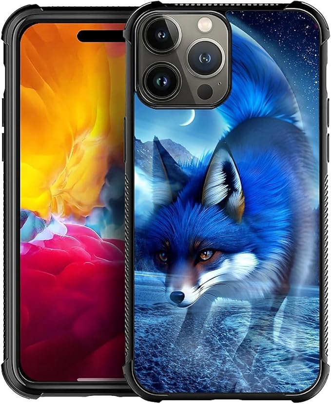 for iPhone 15 Pro Max Case, Snowy Mountain Fox Lake Pattern Graphic Design Girl Boy Soft Silicone Hard Acrylic Shock Protection for iPhone 15 Pro Max
