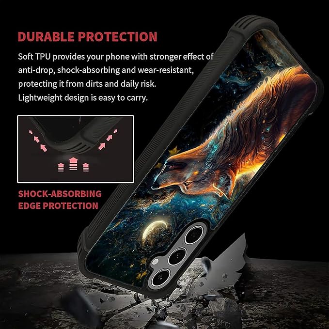 for Samsung Galaxy S24 S25 Plus Case, Star Cave Hungry Wolf Pattern Graphic Design Girl Boy Soft Silicone Hard Acrylic Shock Protection for Samsung Galaxy S24 S25 Plus
