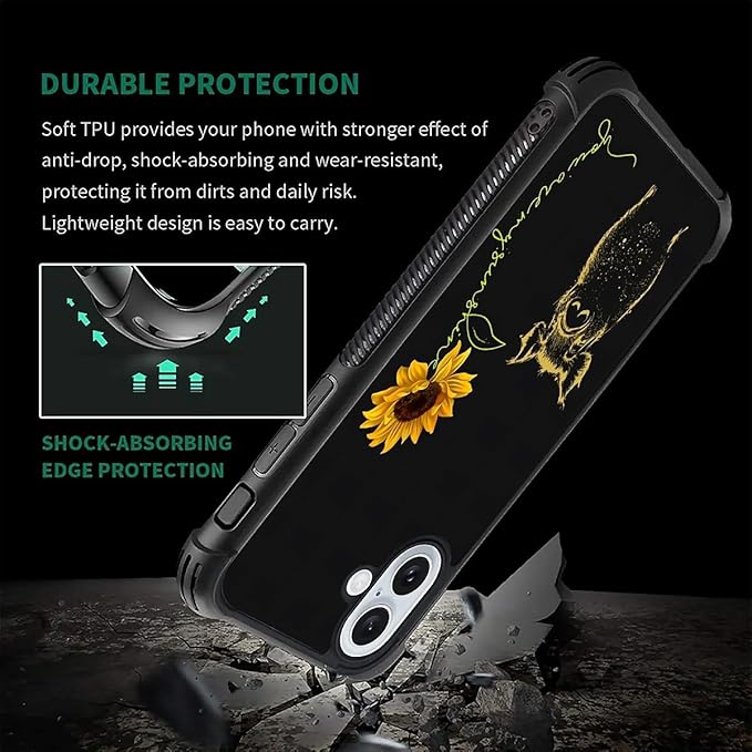 for iPhone 16 Plus Case, Pig Sunflower Yellow Sunshine Pattern Graphic Design Girl Boy Soft Silicone Hard Acrylic Shock Protection for iPhone 16 Plus