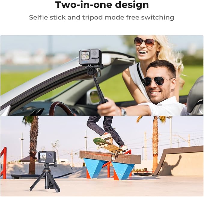 K&F CONCEPT 33.5cm/13.2" Selfie Stick Tripod, Portable Vlog Handle Grip Action Camera Selfie Stick for GoPro Hero 13/12/11/10/9/8/Max, DJI Osmo Action 5/4/3/2/1. (Black)