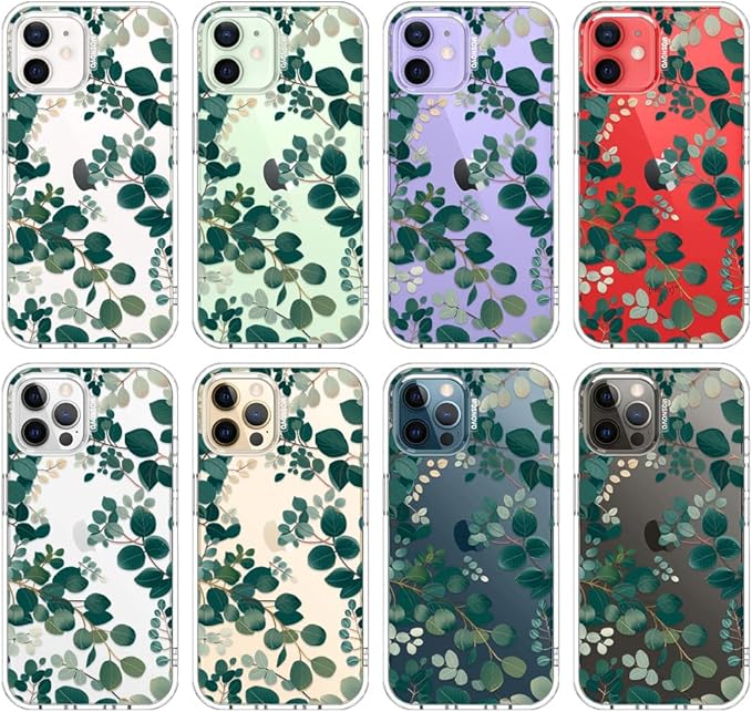 MOSNOVO Case for iPhone 12 & iPhone 12 Pro, [Buffertech 6.6ft Military-Grade Drop Protection] [Anti Peel Off Tech] Clear TPU Bumper Phone Case Cover Design - Eucalyptus