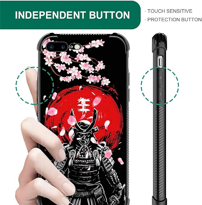 for iPhone 7/8 Case, Sakura Japanese Samurai Pattern Graphic Design Girl Boy Soft Silicone Hard Acrylic Shock Protection for iPhone 7/8