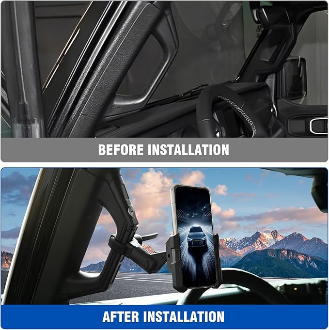FUNY A Pillar Grab Handle Phone Mount Adjustable Direction Mobile Phone Holder Compatible with Jeep/Bronco/Offorad/Pickup/Truck/Motorcycle/Bicycle/UTV/ATV Fit for Most Mobile Phones