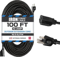 Iron Forge Cable 100 Ft Black Extension Cord, 16/3, 100 Foot Extension Cord, 3 Prong, Weatherproof - Great for Outside Use