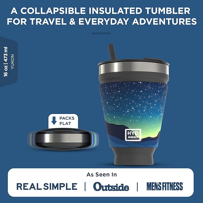 HYDAWAY 16oz Collapsible Tumbler - Collapsible Insulated Drink Tumbler - Silicone Travel Cup with Lid & Sleeve - Perfect for Coffee, Travel, and Everyday Use