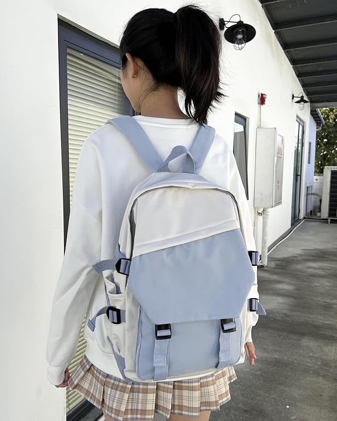 coowoz School Bag Lightweight Casual Daypack College Laptop Backpack for Men Women Water Resistant Travel Rucksack for Sports High School Middle Bookbag for girls(Blue white)