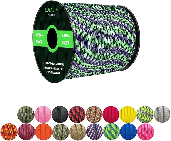 Paracord 325lb Diameter 2.7mm - 5 Strand Parachute Spool Cord - 100ft 200ft,Paracord for Camping,Hiking,Fishing,Outdoor and DIY