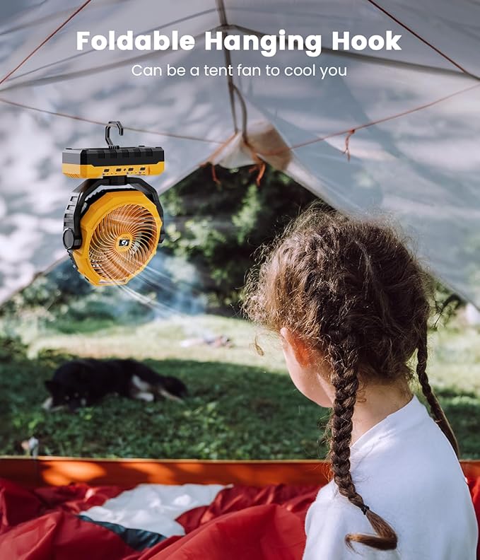 Korbot 36000mAh Portable Camping Fan - 120HRS Rechargeable Fan with Detachable Battery with LED & Remote - 4 Speeds Battery Powered for Tent,Travel, Office, Jobsite