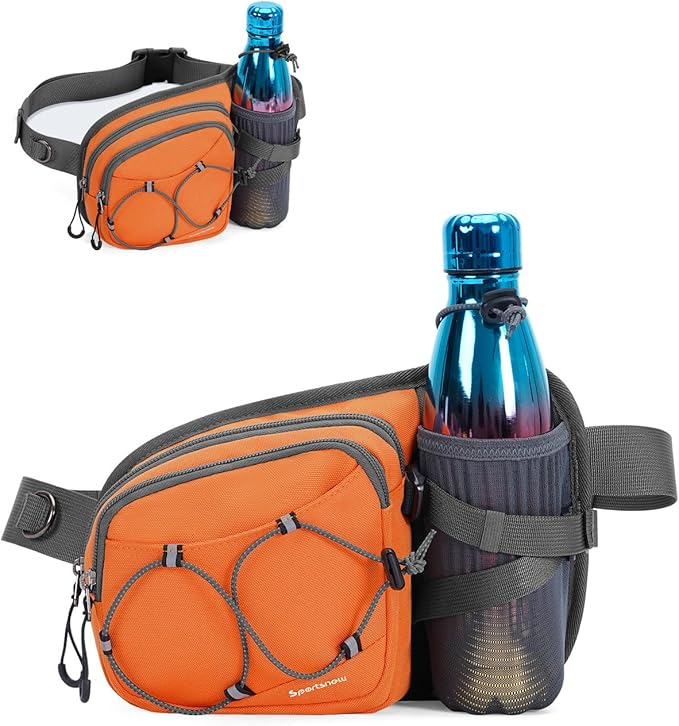 sportsnew Hydration Waist Pack with Water Bottle Holder, 2L Large Fanny Pack for Running Hiking Dog Walking, Water-Resistant Crossbody Waist Bag for Men Women, Patent Pending