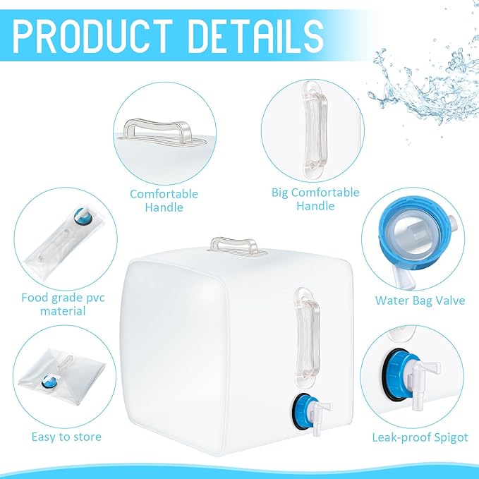 Reallnaive 3 Pcs Collapsible Water Container with Spigot, Foldable Camping Water Container Portable Camping Storage Carrier Jug for Outdoors Hiking Emergency Kit Backpack (5.3 Gallon,Clear)