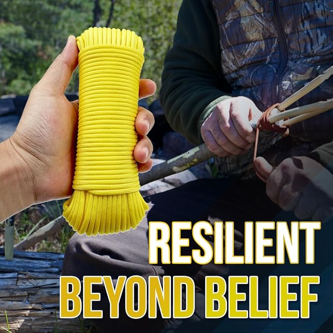 High Tensile Paracord Type III Parachute Cord Reflective Paracord Rope Tactical Paracord for Camping, Survival, Gear Repair & DIY, Yellow