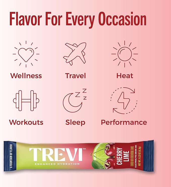 TREVI™ Everyday Sugar Free Electrolytes - Essential Drink Mix Hydration Powder Packets - 28 Count - Cherry Lime