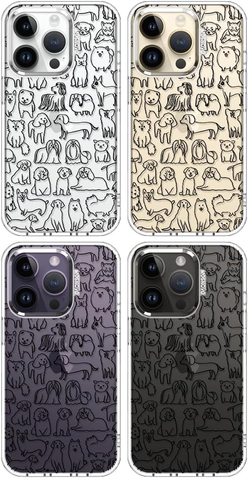 MOSNOVO Case for iPhone 14 Pro, [Buffertech 6.6ft Military-Grade Drop Protection] [Anti Peel Off Tech] Clear TPU Bumper Phone Case Cover Design - Doodle Dog