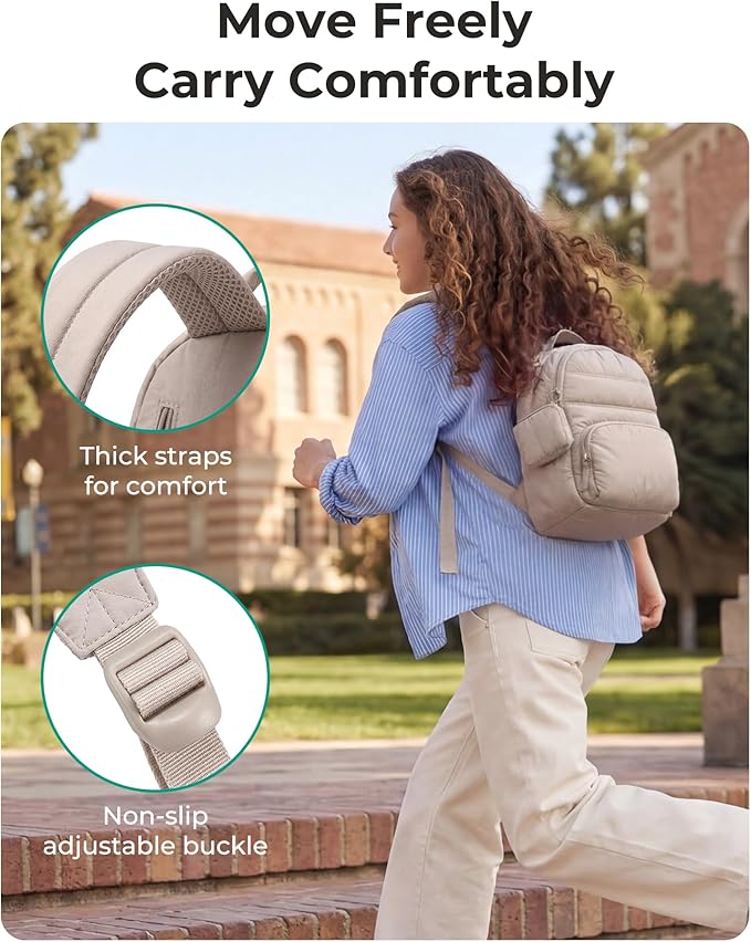 BAGSMART Small Backpacks for Women, Lightweight Puffer Mini Backpack Purse with Pouch, Quilted Casual Daypack, Water-Resistant Bookbag for Daily Travel College, 2-in-1 Set, Lavender Purple