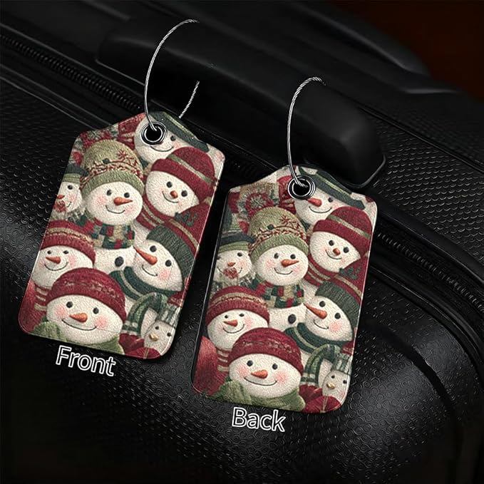 2 Pack Cute Snowman Luggage Tags for Suitcases, Festive Winter Wonder ID Tags with Privacy Cover, PU Leather Bag Identifiers, Spring Ski Trip & Summer Vacation Gift, Mother's Day, 2 Styles