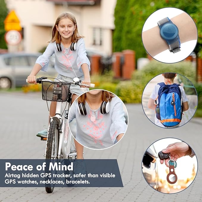 for Airtag Holder for Kids Baby Toddler Hidden 2 Pack GPS Tracker Case, Anti-Removal Airtag Case with Safety Pins, Suitable for Children,Pets, Backpack, Luggage (Pink+Blue+White+Turquoise)