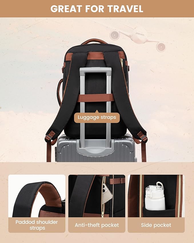 LOVEVOOK Travel Backpack Carry on Flight Approved 50L,Waterproof TSA Travel Essentials Personal Item Backpack for Women Men,Large Carry on Luggage Suitcase Travel Bag for Airplane with 3 Packing Cubes