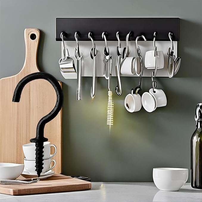 Spiral Ceiling Hook (7/8in Black 40pcs) - Stainless Steel Cup Hook Screw-in Lightweight Hook for Christmas Light Ceiling Indoor/Outdoor Suspension, Rustproof, Instant Install