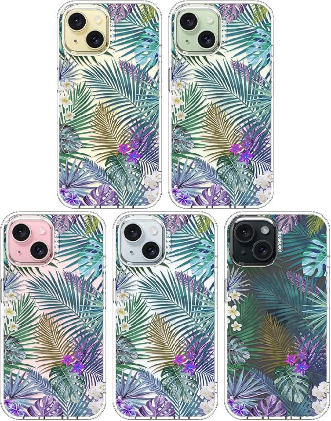 MOSNOVO Case for iPhone 15 Plus/iPhone 14 Plus, [Buffertech 6.6ft Military-Grade Drop Protection] [Anti Peel Off Tech] Clear TPU Bumper Phone Case Cover Design - Tropical Rainforests