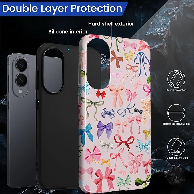 for Samsung Galaxy S25 Edge Case,HL2 Aesthetic Color Bow Tie Hybrid 2 Layer Hard Shell Silicone Protective Pattern Design Case
