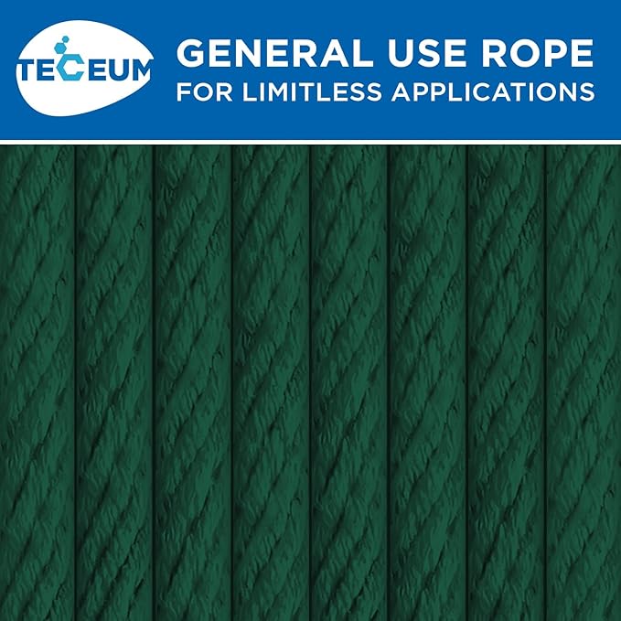 TECEUM Cotton Rope 3/16” (5 mm) – 50 FT – Strong All-Purpose Braided Rope – Natural Cotton – for Crafting, Сamping, Clothes Line, DIY, Indoor & Outdoor Use – Dark Green