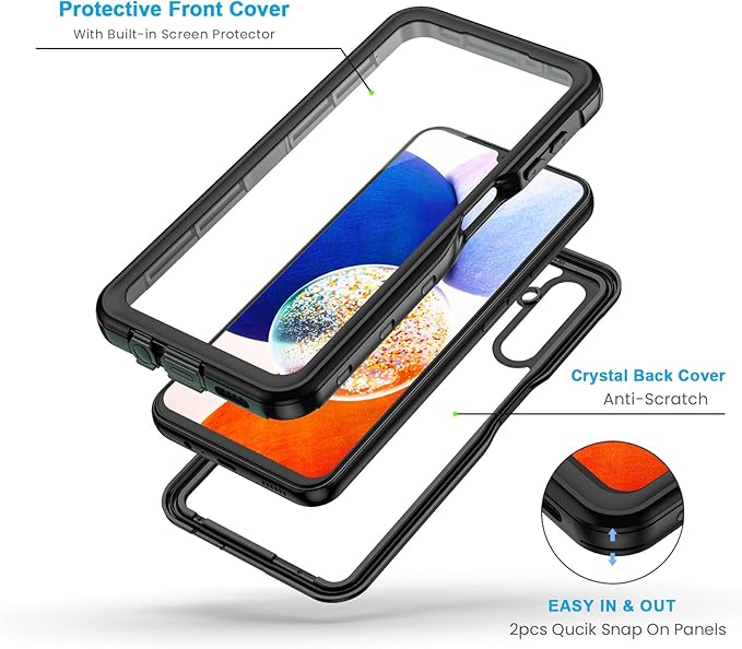 Lanhiem for Samsung Galaxy A14 5G Case, IP68 Waterproof Dustproof, Built-in Screen Protector, Heavy Duty Full Body Protective Phone Case for Galaxy A14 5G, Black/Clear