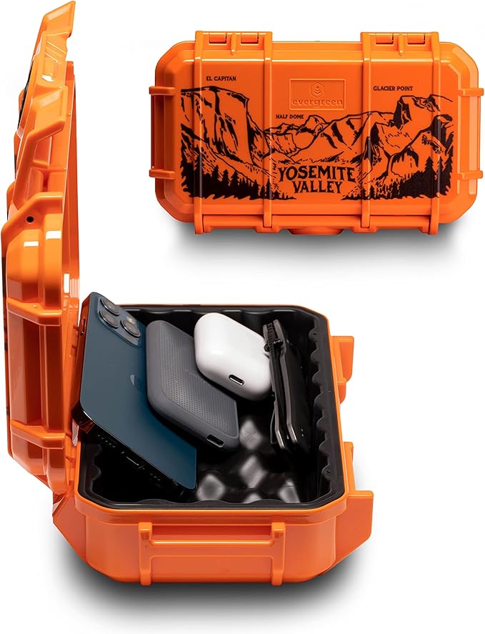 Evergreen 56 Dry Box - EDC Tough Protective Case USA Made for Organization of Cameras, Phones, Camping, Fishing, Hiking, Water Sports (National Park - Orange Yosemite)